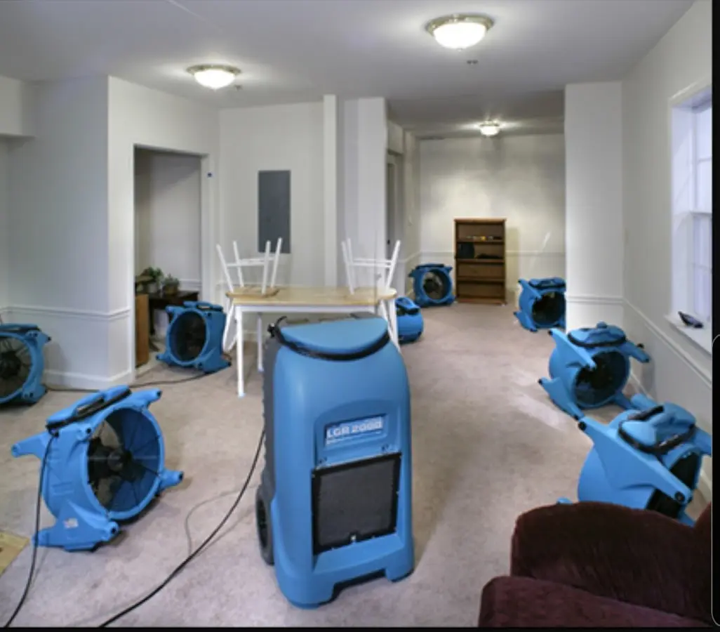 Air movers and dehumidifier setup for Water Extraction & Removal in Newport Beach